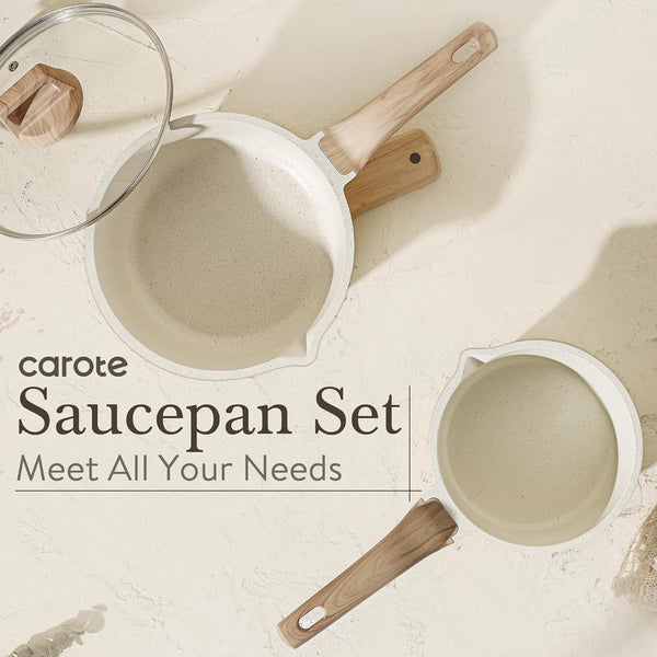 CAROTE 1.5Qt & 3.0Qt Nonstick Sauce Pan Sets with Lid Cooking Pots