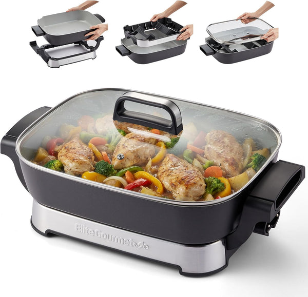 Elite 12"x12"x2.15" Ceramic Electric Skillet with Rapid Heat Up and Dishwasher Safe