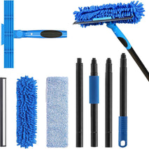 VITEVER Professional 69'' Window Squeegee Cleaner Tool with Extension Pole, 2-in-1 Squeegee for Window Cleaning Kit with Scrubber and Rotating Head, 1 Blade 2 Scrubber