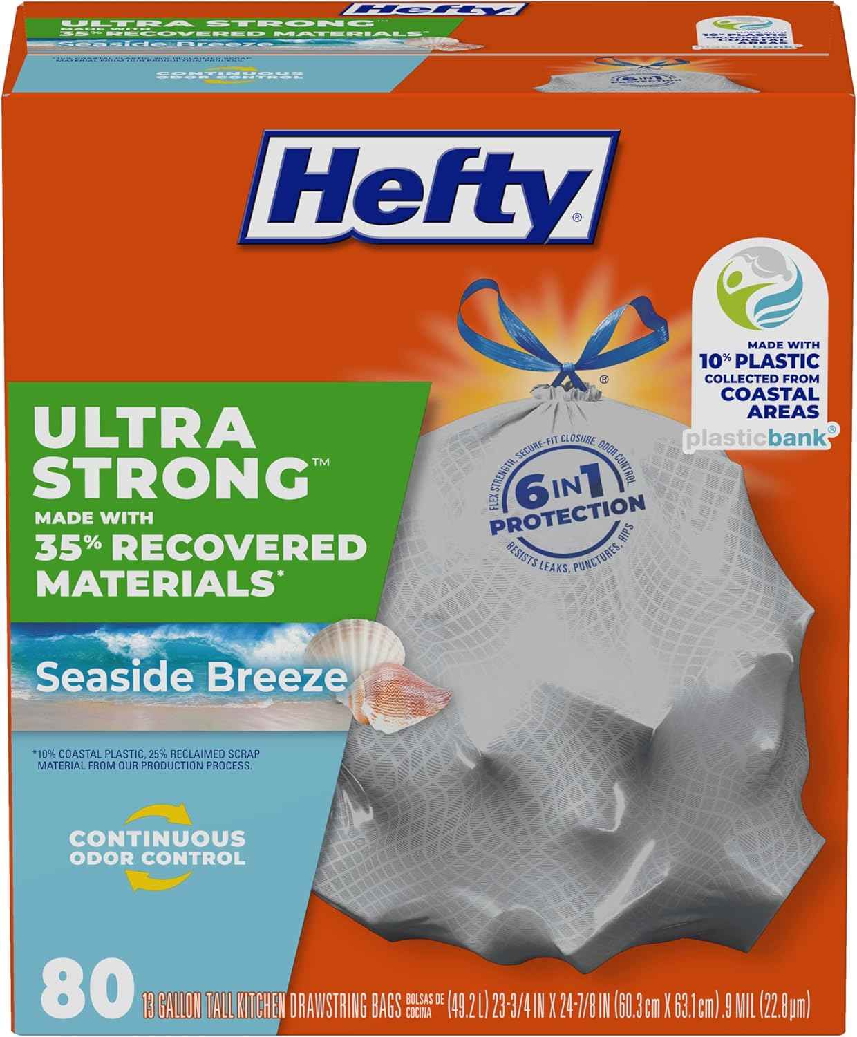 Hefty Ultra Strong Tall Kitchen Trash Bags, Lavender & Sweet Vanilla Scent, 13 Gallon, 80 Count