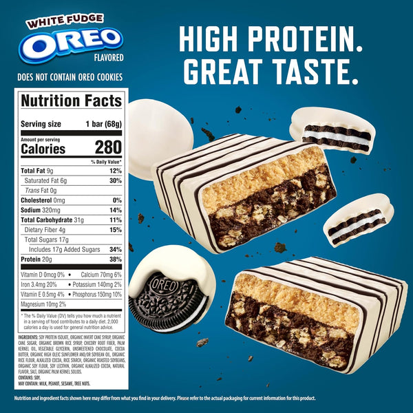 CLIF BUILDERS White Fudge OREO-Flavored Plant Based Protein Bars, 12 Pack, 2.4 oz each