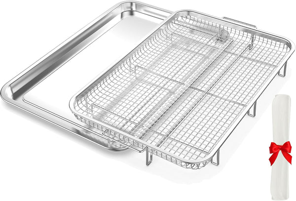 Air Fryer Basket for Oven, OPENICE 15.3" x 11.0" Large Air Fryer Tray and Pan with 30PCS Parchment Papers, Stainless Steel Oven Air Fryer Basket and Tray for Baking Grilling