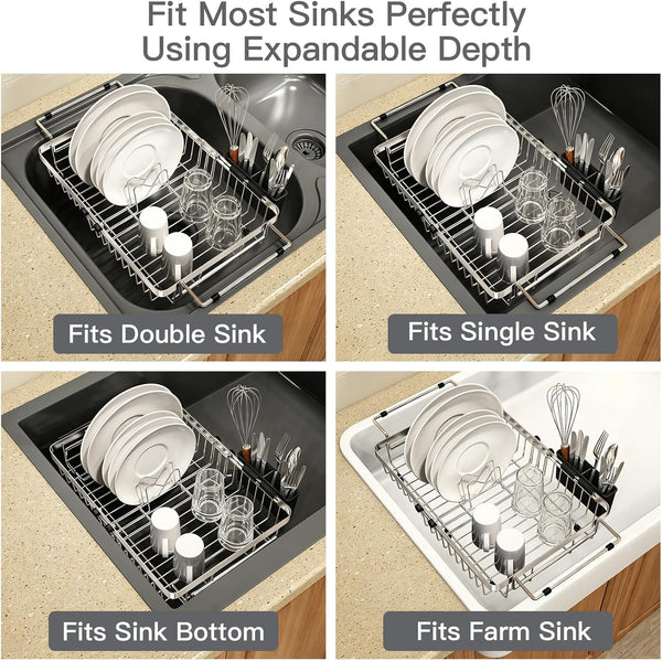 Stainless Steel Expandable Dish Drying Rack for Small Kitchen Counters