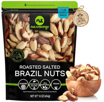 Brazil Nuts Roasted and Salted, No Shell, Whole, 16oz, Packed Fresh in Resealable Bag
