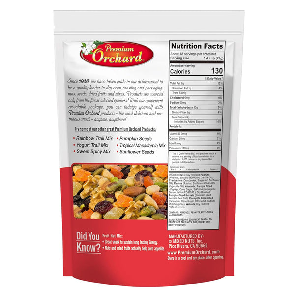 Premium Orchard Fruit Nut Mix Trail Mix, 18oz, Bulk Blend of Mixed Nuts and Dried Fruit