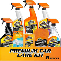 armor all premier car care kit, 8-piece kit, includes car wax, wash kit, glass cleaner, and tire cleaner