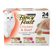 Purina fancy feast chicken and beef classic pate grain free wet cat food variety pack 3 oz pull-top cans