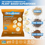 Mini flavored rice cakes in birthday cake flavor, 90 calories per bag, vegan and gluten free