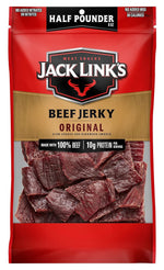 Jack Link's Beef Jerky Half Pounder - Original - Made with 100% Real Beef - Ready to Eat Real Meat Protein Snacks - 10g Protein per Serving - 8 oz Large Jerky Bag