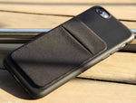 Cell phone card holder with stretchy fabric and self-adhesive sticker for back of phone