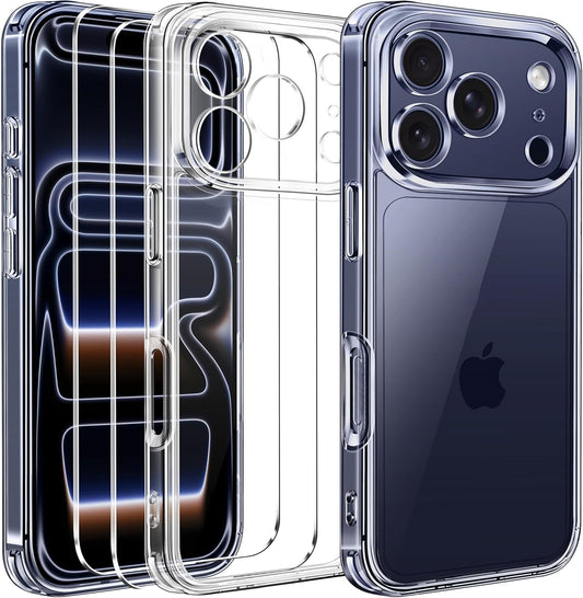 ivoler 3-in-1 Clear Case Designed for iPhone 17 Pro Max 6.9'' 2025 with 2 Pack Tempered Glass Screen Protector Full Camera Protection, Military Shockproof Hard Back Slim for 17 Pro Max Cover - Clear