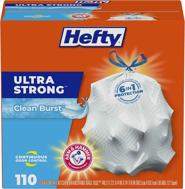 Hefty Ultra Strong Tall Kitchen Trash Bags, Lavender & Sweet Vanilla Scent, 13 Gallon, 80 Count