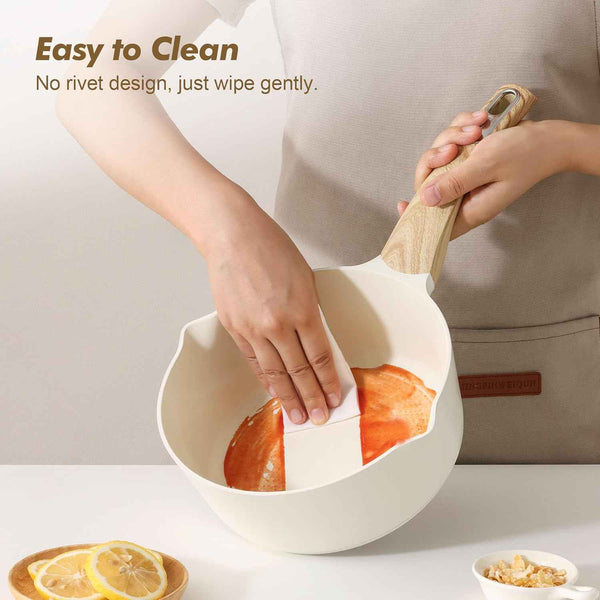 SENSARTE Ceramic Nonstick Sauce Pan with Lid, 3.0 Quart Saucepan with Double Spout, Large Cooking Pot, Non toxic Kitchen Sauce Pot, Non stick Saucier Pan, Induction Cookware, PFOA PTFE PFAS Free