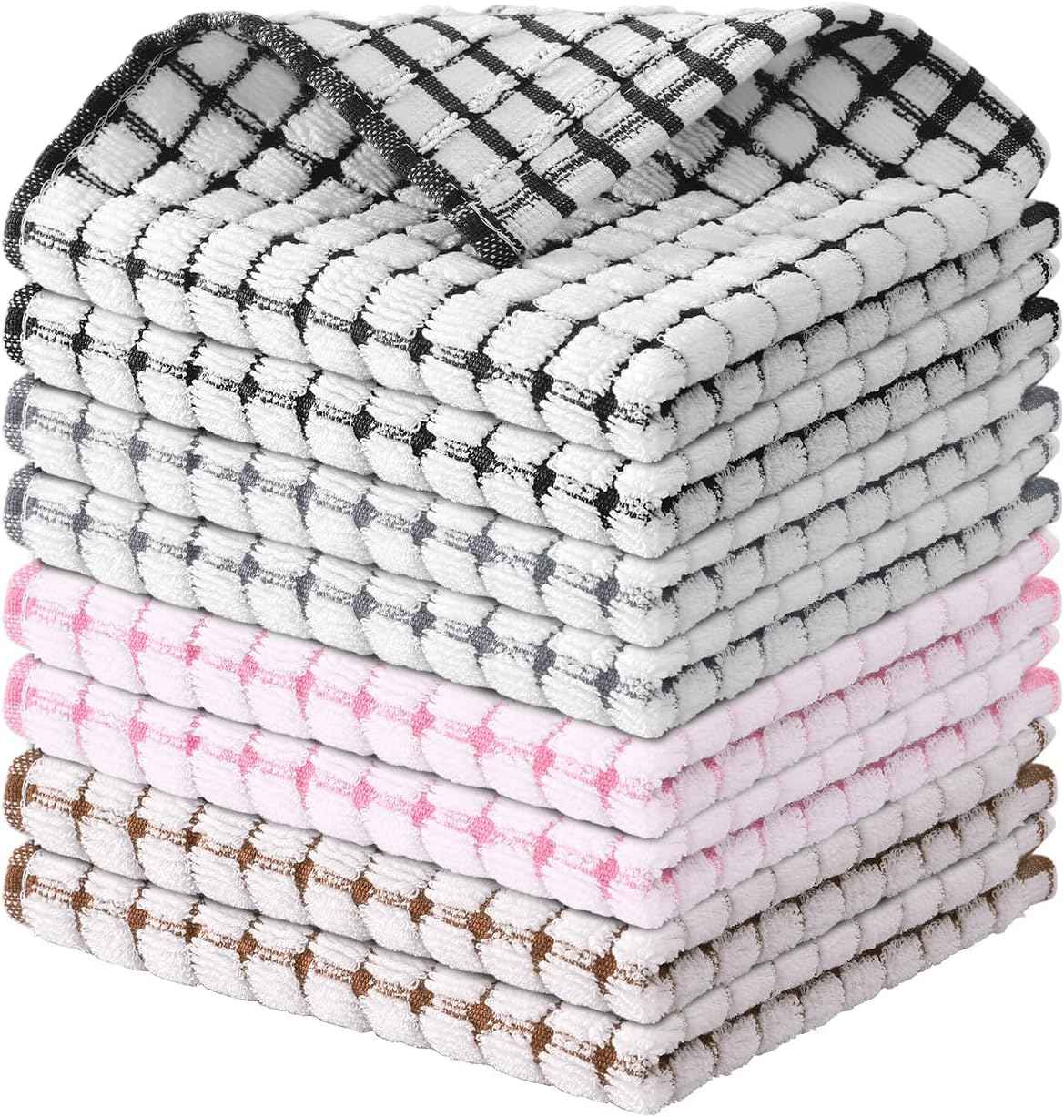 Kitinjoy Cotton 8 Pack Terry Kitchen Dish Cloths, 12 x 12 Inches Super Soft and Absorbent Dish Rags, Quick Drying Dish Towels for Washing Dishes, Mixed Color