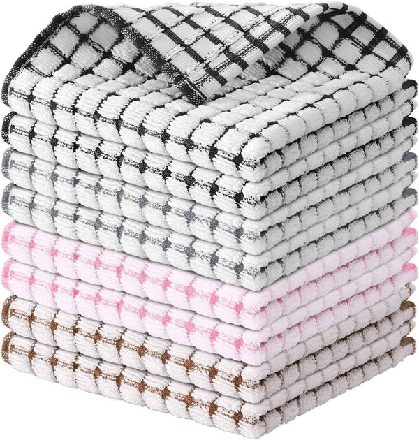 Kitinjoy Cotton 8 Pack Terry Kitchen Dish Cloths, 12 x 12 Inches Super Soft and Absorbent Dish Rags, Quick Drying Dish Towels for Washing Dishes, Mixed Color