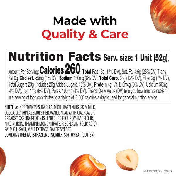 Nutella & Go! Chocolate Hazelnut Spread with Breadsticks, 12 Snack Packs, 1.8 oz Each