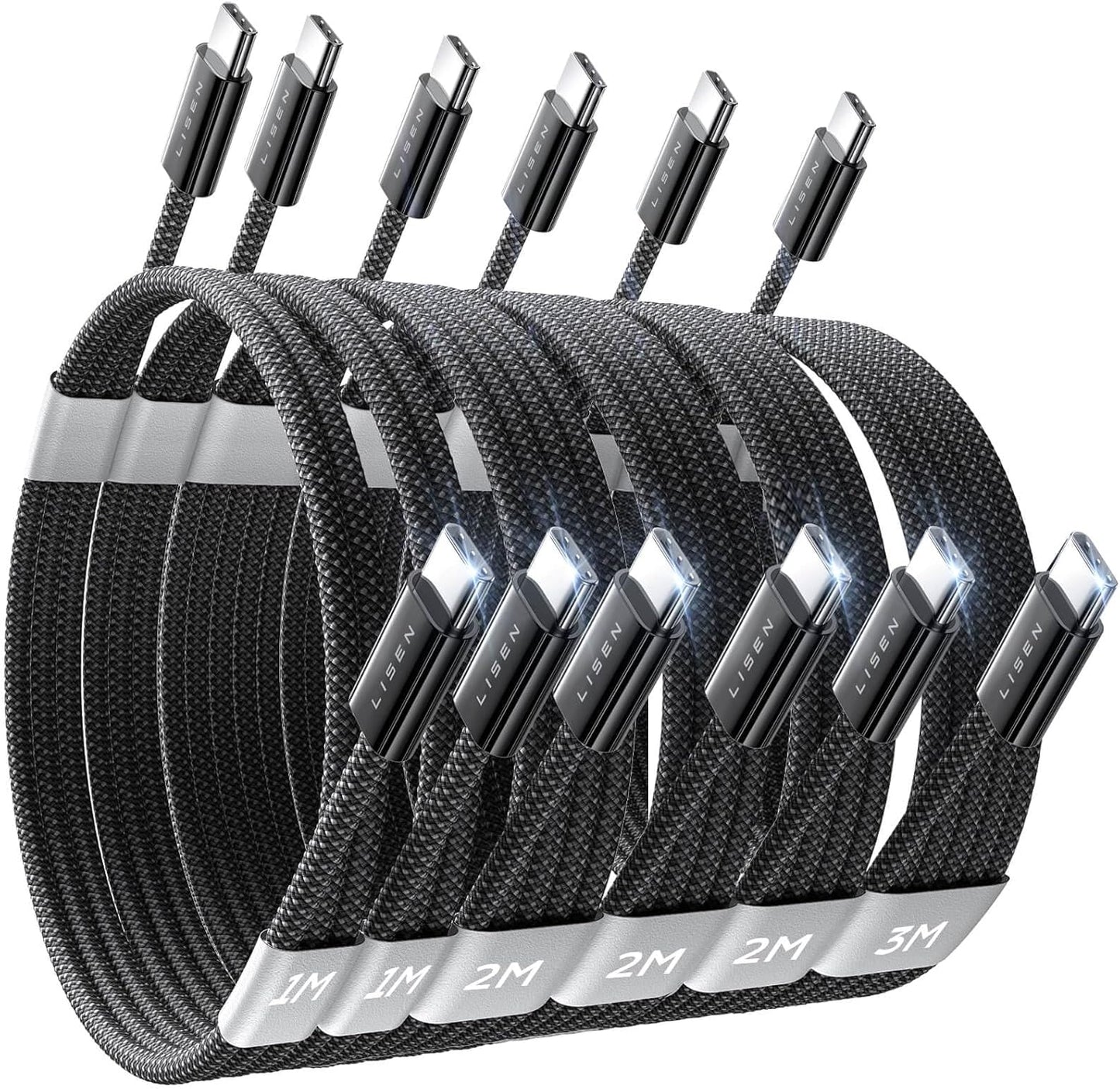 LISEN USB C to USB C Cable, 5-Pack [3.3/3.3/6.6/6.6/10FT] for iPhone 17 Charger Cord, 60W C to C Cable Fast Charging for iPad, iPhone 16 15 Pro Max, Galaxy S25/S24 USBC to USBC Cable Gifts for Men