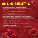 100% Natural Hibiscus Flowers Tea Bags, Loose Flower Herbal Tea, No Sugar, No Caffeine, No Gluten, Vegan