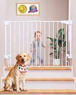 Cumbor 29.2-43" White Baby Gate for Stairs, Wall-Mounted, Expandable Dog Gate with Auto Close Walk Thru
