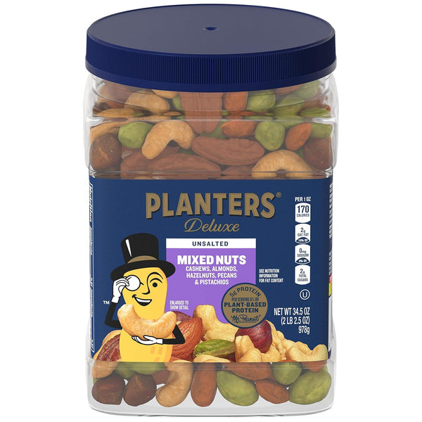 PLANTERS Salted Mixed Nuts, 6g Plant-Based Protein, 56 oz Canister