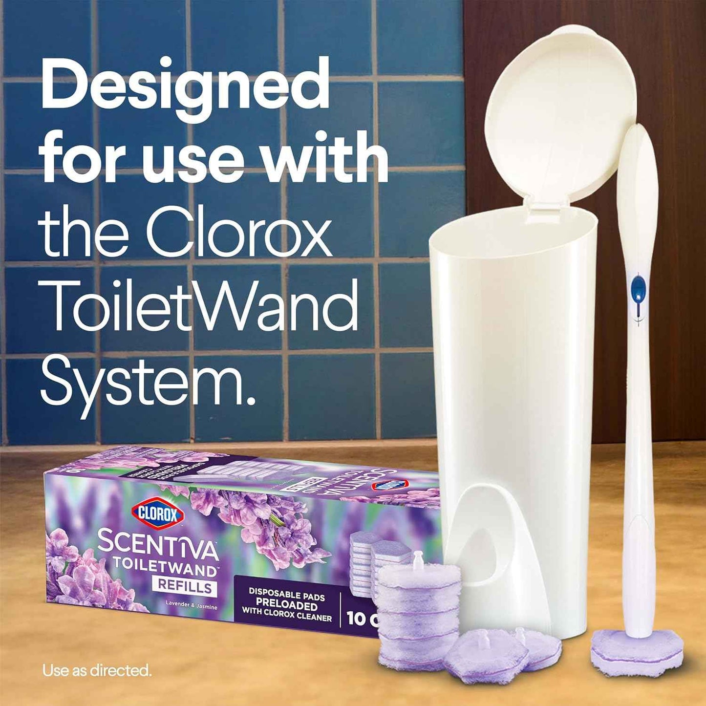 CLOROX Scentiva ToiletWand Toilet Cleaner Refills, Toilet brush, Lavender and Jasmine, 10 Count