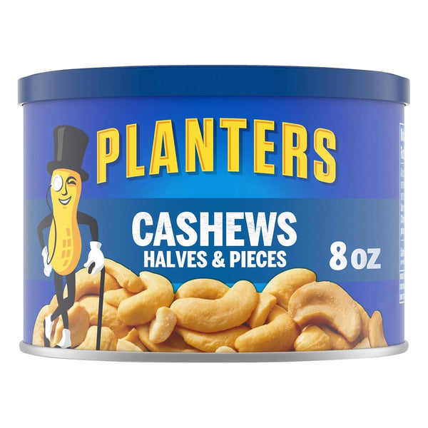 PLANTERS Lightly Salted Cashews - Cashew Halves & Pieces, Plant-Based Protein, 8 Oz Canister