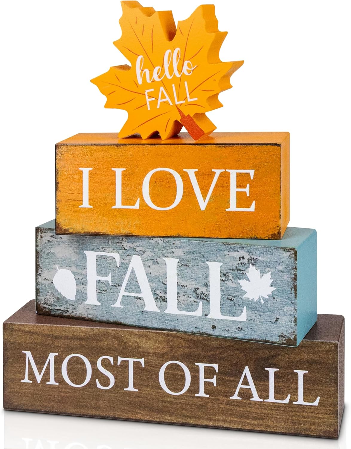 4 Pcs Fall Decor Wooden Tiered Tray Decor, Maple Leaf Fall Decorations Gifts for Home, Thanksgiving Table Centerpiece for Autumn Harvest Party Kitchen