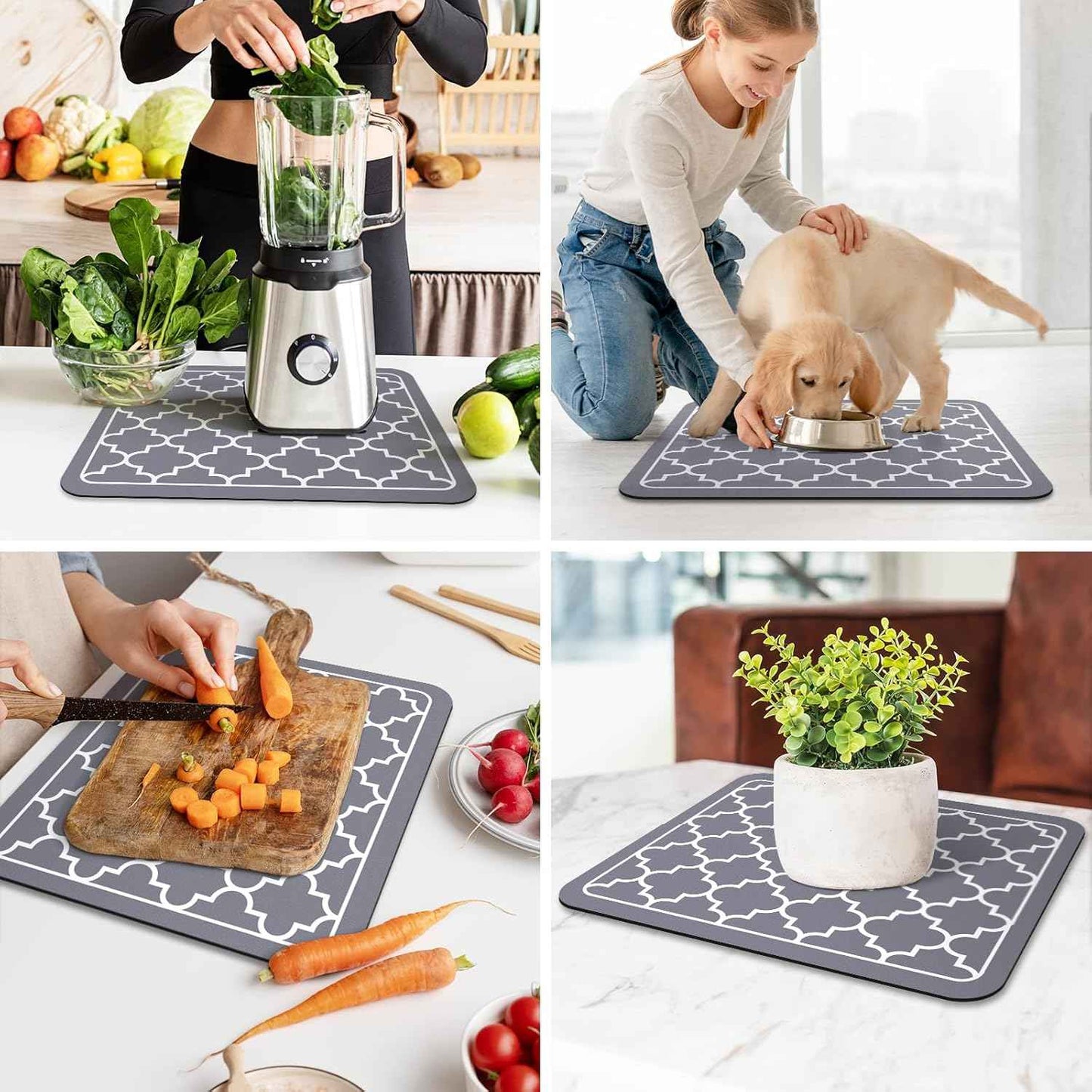 WISELIFE Dish Drying Mat Super Absorbent Drying Mat Large Dish Drying Mats for Kitchen Counter Easy Clean Dish Mat Kitchen Drying Mat15"x 18" Stylish Grey