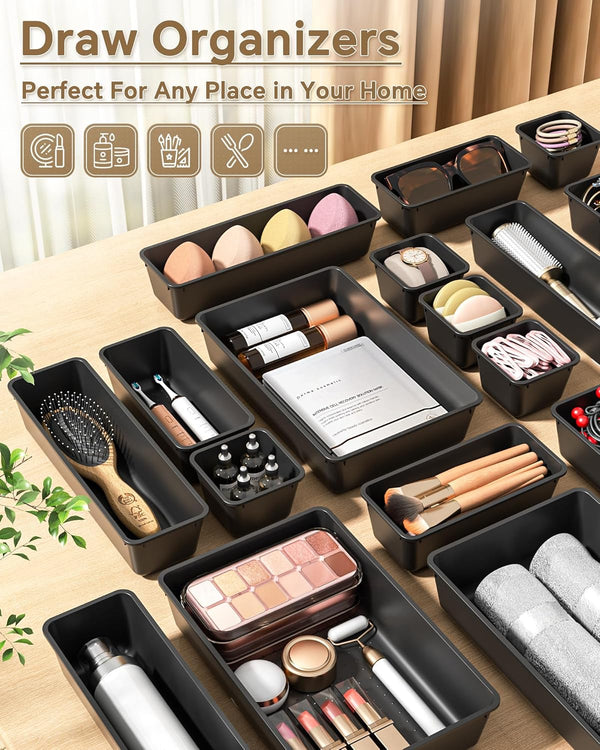 25 PCS Plastic Drawer Organizers Set for Makeup and Desk Drawers