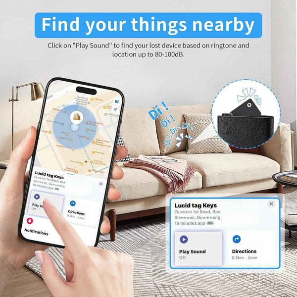 Air Smart Tag (Black) 2 Pack, Smart Tracker Card Compatible with Apple Find My (iOS only), Bluetooth Tracker with Wireless Charging, IP68 Waterproof Finder, Item Finder with Key Ring/Nylon Lanyard.