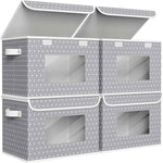 Univivi Fabric Foldable Storage Boxes [4-Pack] Large Collapsible Stackable Storage Bins with Lids, Closet Organizers and Storage Cube Basket for Home, Office, Bedroom (Gray, 17“ x 12” x 12")