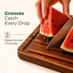 Acacia Wood Cutting Board Set of 3 with Holder and Juice Grooves for Kitchen Use