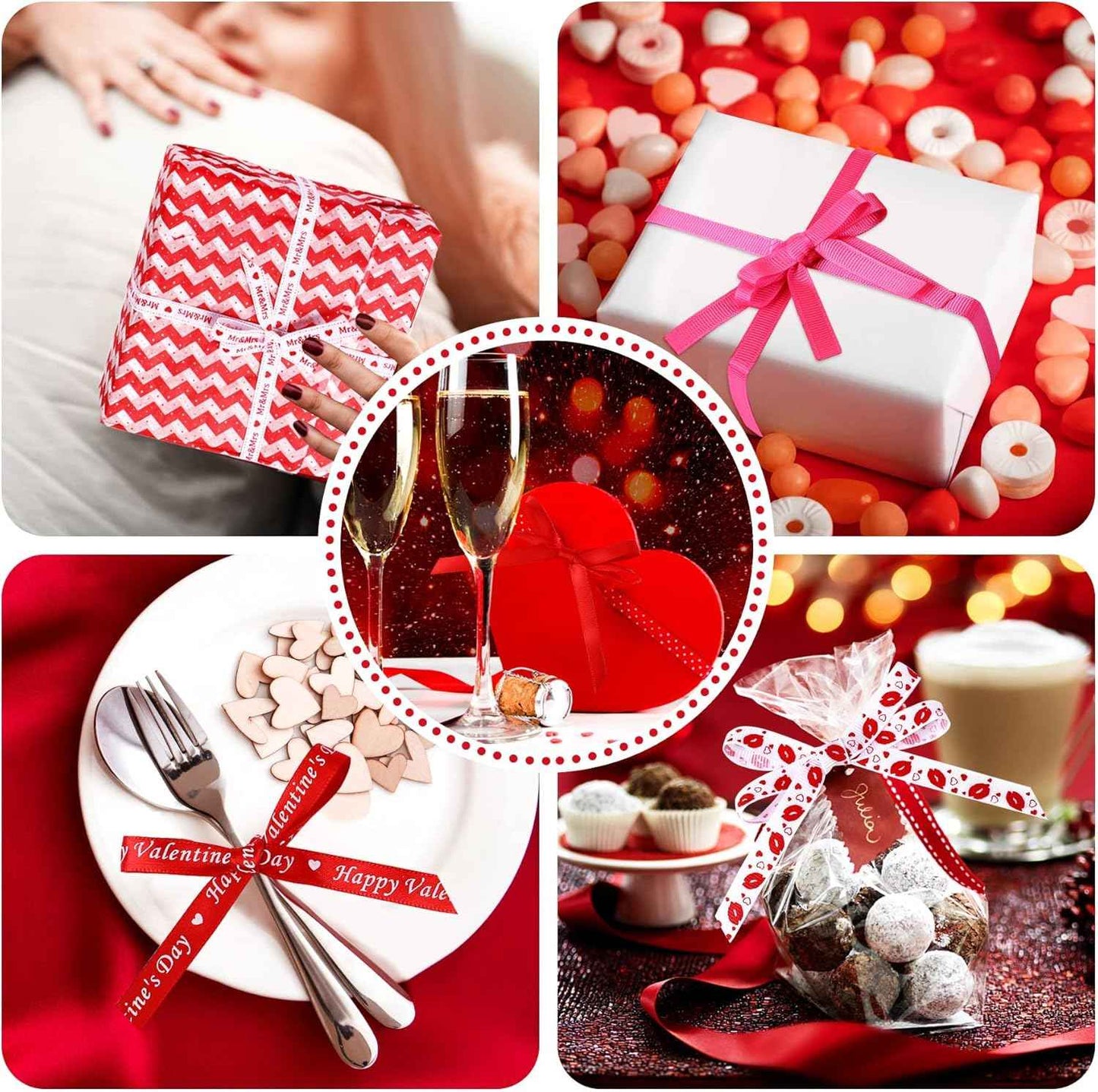 SANNIX 18 Rolls 90 Yards Valentine’s Day Ribbons Printed Grosgrain Satin Ribbons 3/8″ Wide DIY Craft Fabric for Valentines Wedding Anniversary Decorations Gift Wrapping