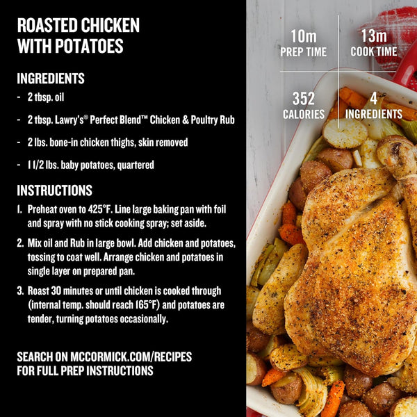 Lawrys Perfect Blend Chicken & Poultry Rub Seasoning 24.5 oz for Grilling Roasting Baking