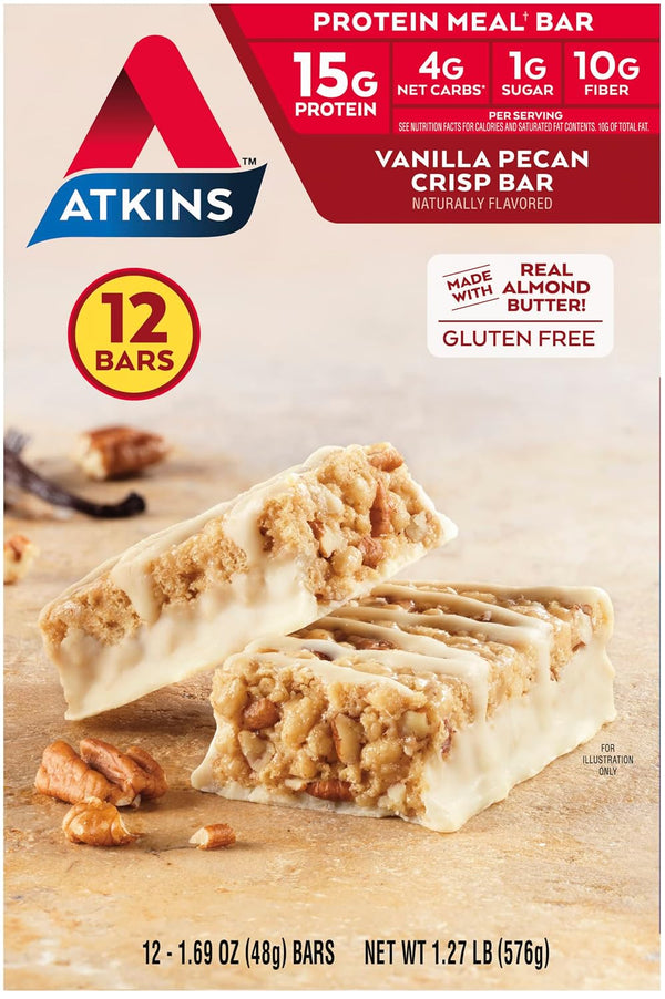 Atkins Peanut Butter Granola High Protein Bar, 12 Count, 16g Protein, 1g Sugar, 4g Net Carb