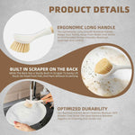 Bamboo dish scrubber brush set with built-in scraper for eco-friendly kitchen cleaning
