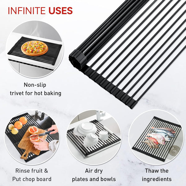 Silicone Wrapped Over The Sink Dish Drying Rack for Kitchen
