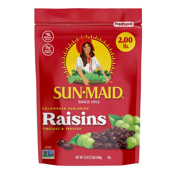 Sun-Maid California sun-dried raisins 2-pack 32 oz resealable bag natural sweetener snack
