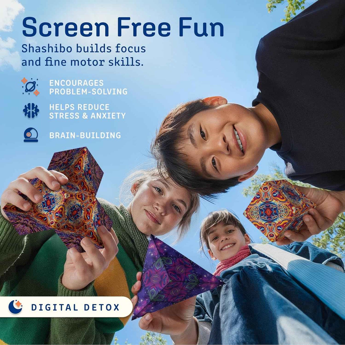 Shashibo Shape Shifting Box - Award-Winning Fidget Toy w/ 36 Rare Earth Magnets - Fidget Cube Transforms Into Over 70 Shapes, Sensory Toy Gift for Kids, Teens, and Adults (Spaced Out)