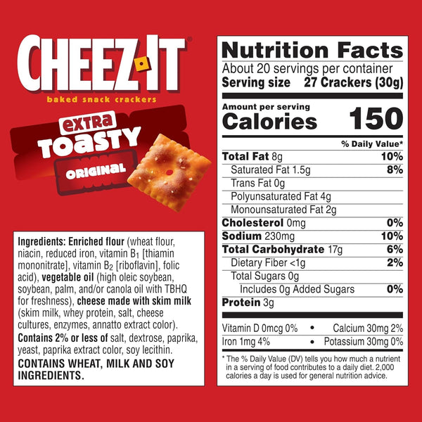 Cheez-It Extra Toasty Baked Snack Crackers Family Size 21oz Box