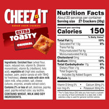 Cheez-It Extra Toasty Baked Snack Crackers, 21oz Box, Family Size, Lunch Snacks, 100% Real Cheese