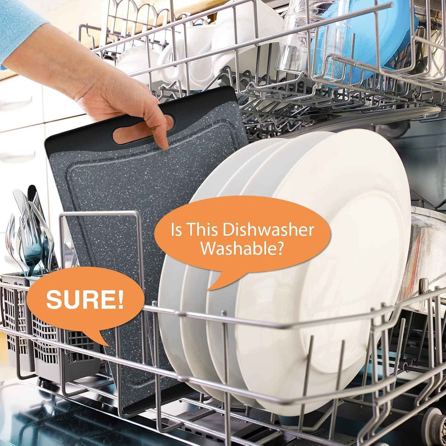 Extra Large Cutting Boards, Plastic Cutting Boards for Kitchen (Set of 3) Cutting Board Set Dishwasher Chopping Board with Juice Grooves Easy-Grip Handles, Dark Grey, Empune