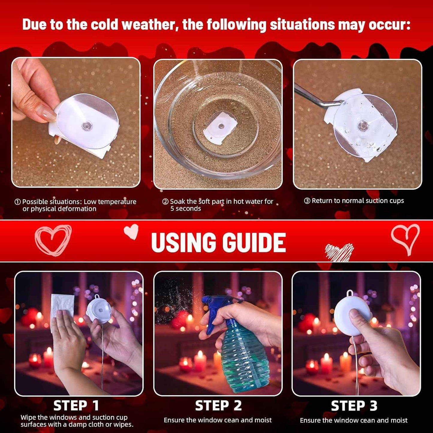 3 Pack Valentines Day Window Lights Decorations with Timer, Battery Powered Hanging Red Lighted Heart Shaped Silhouette Sucker LED Lamp for Fireplace Indoor Home Decor