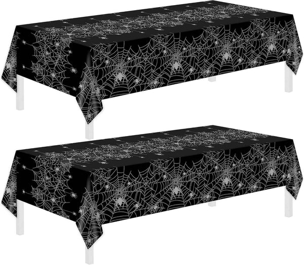 Childom 2 Pack Christmas Tablecloths,Christmas Party Decoration,54 x 108 Inch,Disposable Plastic Table Cloths Rectangular for Party Supplies,Xmas Tree Table Cover for Home,Dinner,Indoor,Outdoor,Picnic
