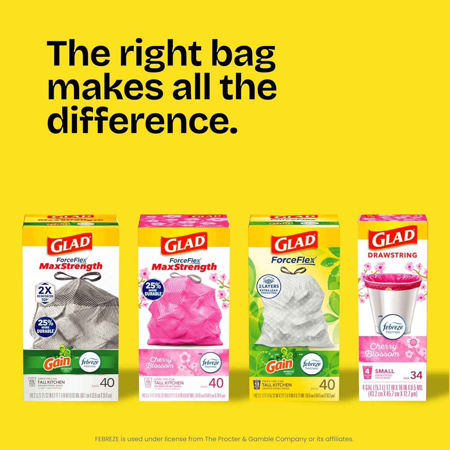 Glad ForceFlex Tall Kitchen Drawstring Trash Bags, 13 Gal, Gain Lavender, 80 Ct (Package May Vary)