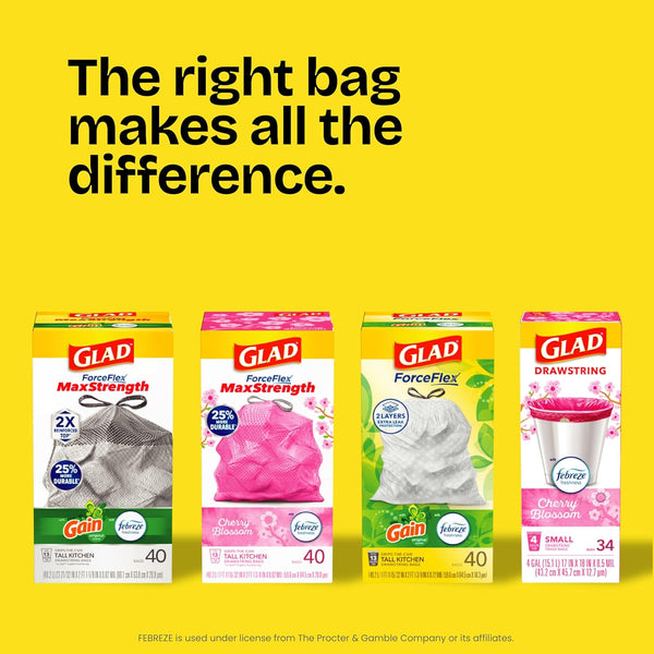 Glad ForceFlex Tall Kitchen Trash Bags, 13 Gallon, Gain Original, 140 Count (Package May Vary)