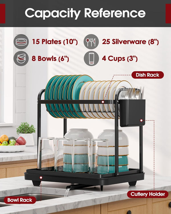 Sakugi 2-Tier Dish Drying Rack for Kitchen Counter Organization