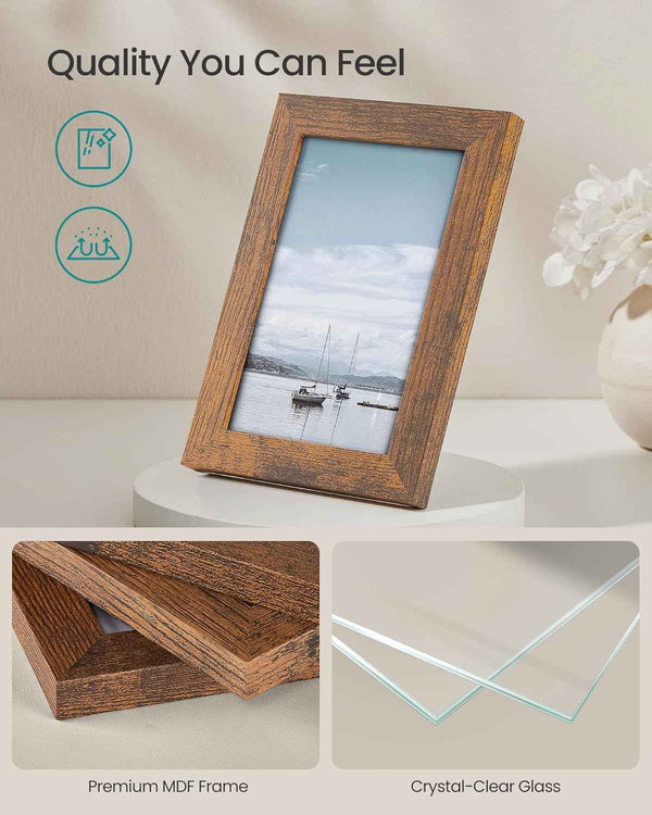 SONGMICS Rustic Brown Picture Frame Set, 10-Piece, Including 2 8x10, 4 5x7, and 4 4x6 Photos, Wall Gallery Decor, Christmas Gift