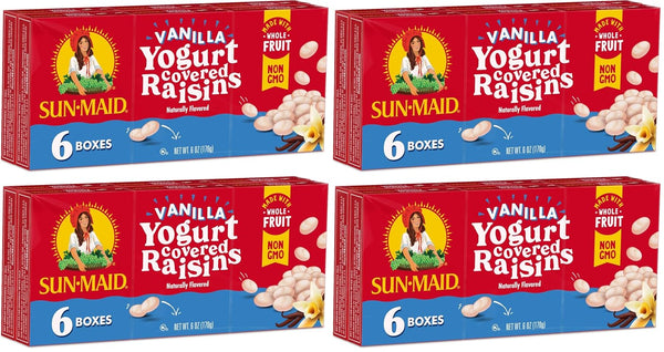 Sun-Maid vanilla yogurt coated raisins (6 pack) 1 oz snack-size boxes for lunch and back to school