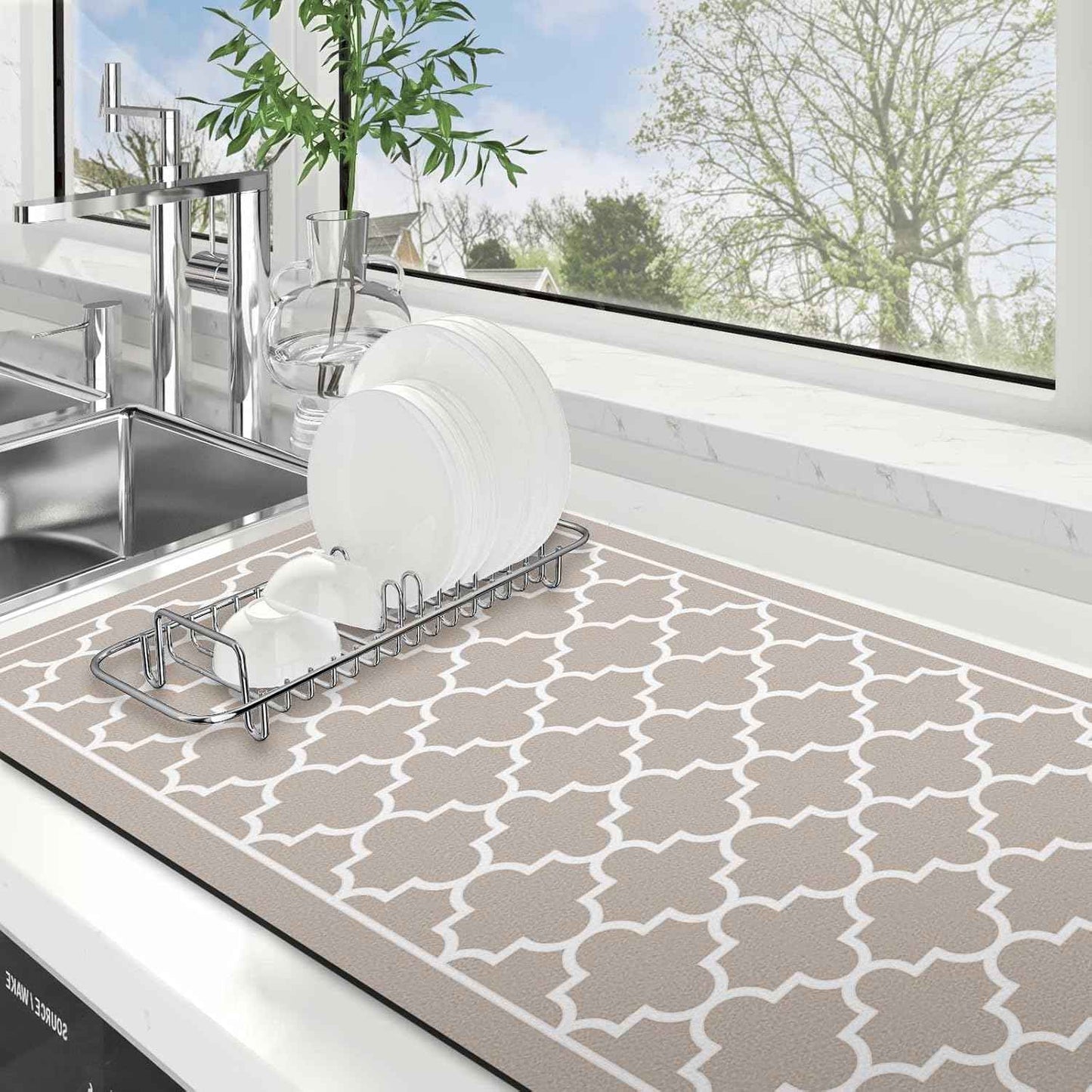 WISELIFE Dish Drying Mat Super Absorbent Drying Mat Large Dish Drying Mats for Kitchen Counter Easy Clean Dish Mat Kitchen Drying Mat15"x 18" Stylish Grey